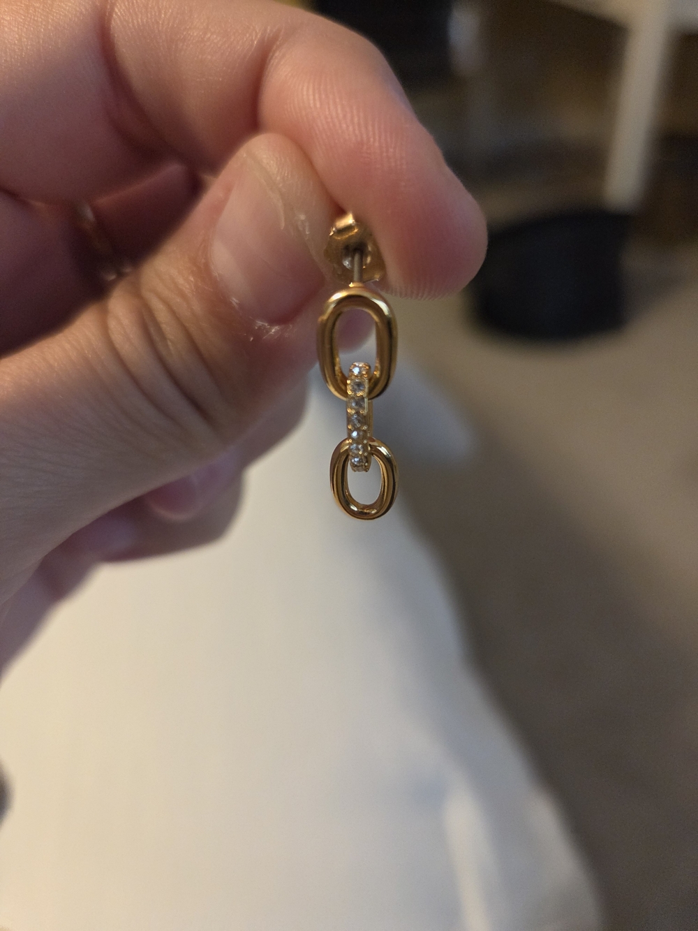 Stella & Dot Gold Link Drop Earrings with Crystal Bars